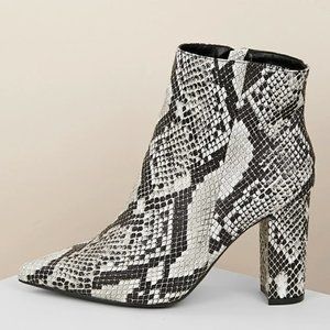 Snakeskin Pointed Toe Chunky Heel Booties